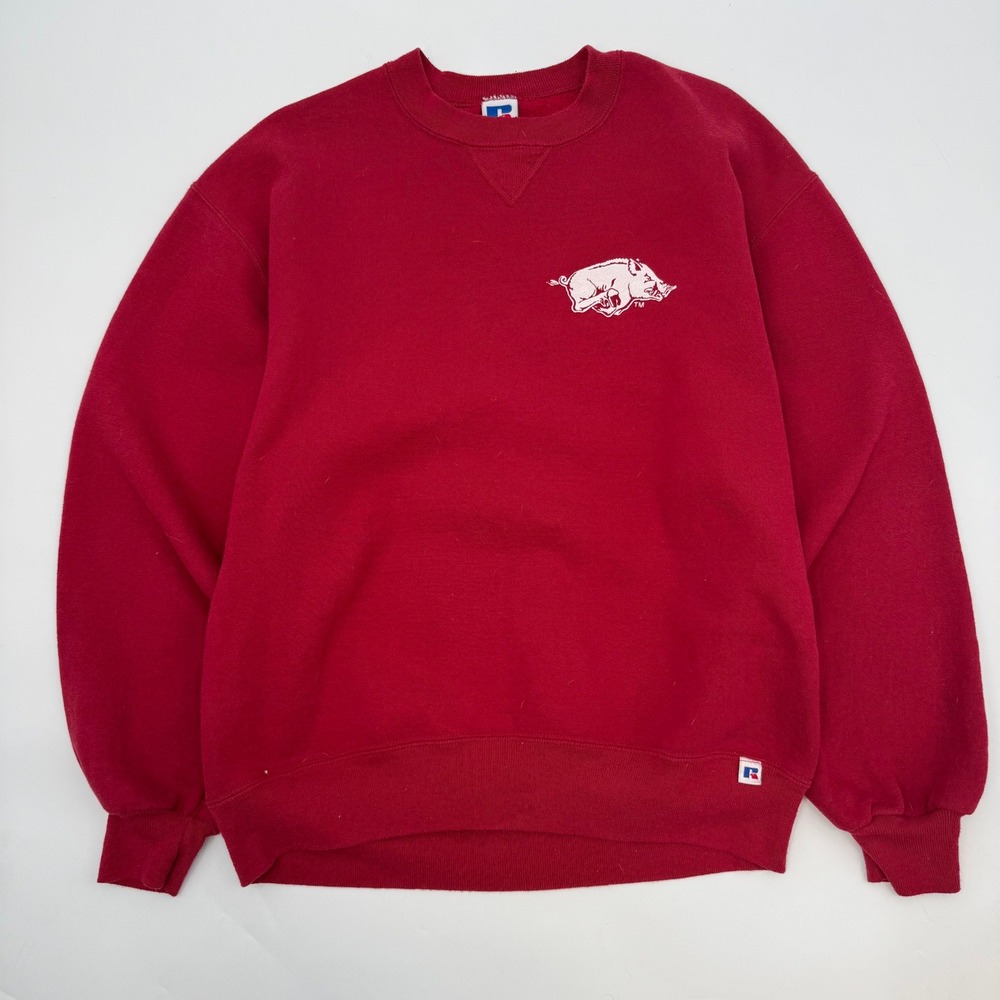 Russell Athletic Mens Large Sweatshirt Red Arkansas Razorbacks V-Stitch USA Made